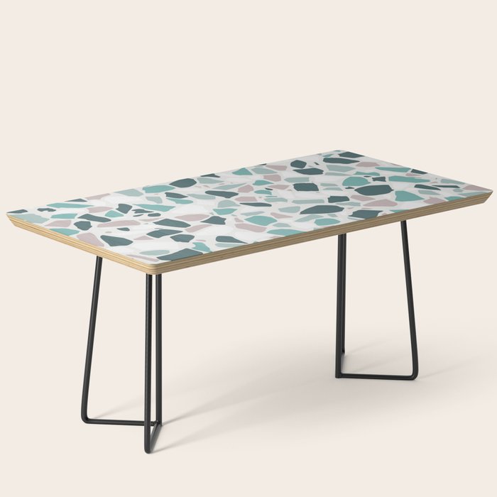 Festive, Terrazzo Mosaic Pattern, Teal, Green, Sage, Dusky Pink Coffee Table Gallery Image 1