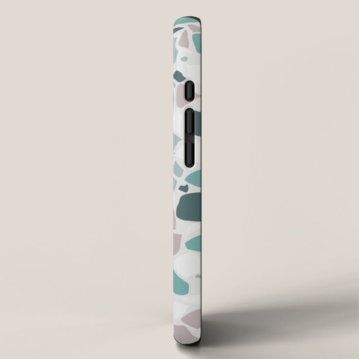 Festive, Terrazzo Mosaic Pattern, Teal, Green, Sage, Dusky Pink iPhone Case Gallery Image 2