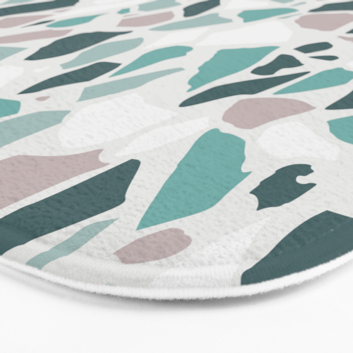 Festive, Terrazzo Mosaic Pattern, Teal, Green, Sage, Dusky Pink Bath Mat Gallery Image 3