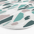 Festive, Terrazzo Mosaic Pattern, Teal, Green, Sage, Dusky Pink Bath Mat Gallery Image 3