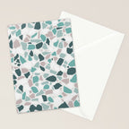 Festive, Terrazzo Mosaic Pattern, Teal, Green, Sage, Dusky Pink Stationery Card Gallery Image 2
