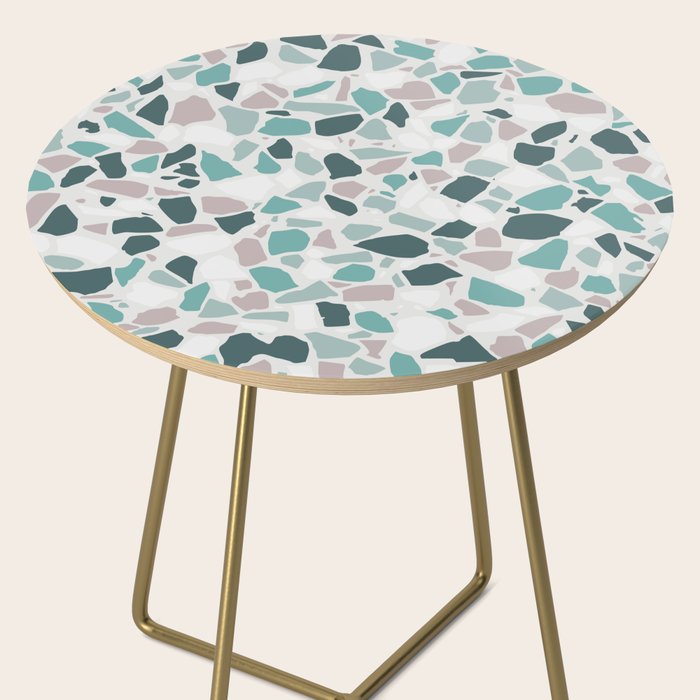 Festive, Terrazzo Mosaic Pattern, Teal, Green, Sage, Dusky Pink Side Table Gallery Image 2