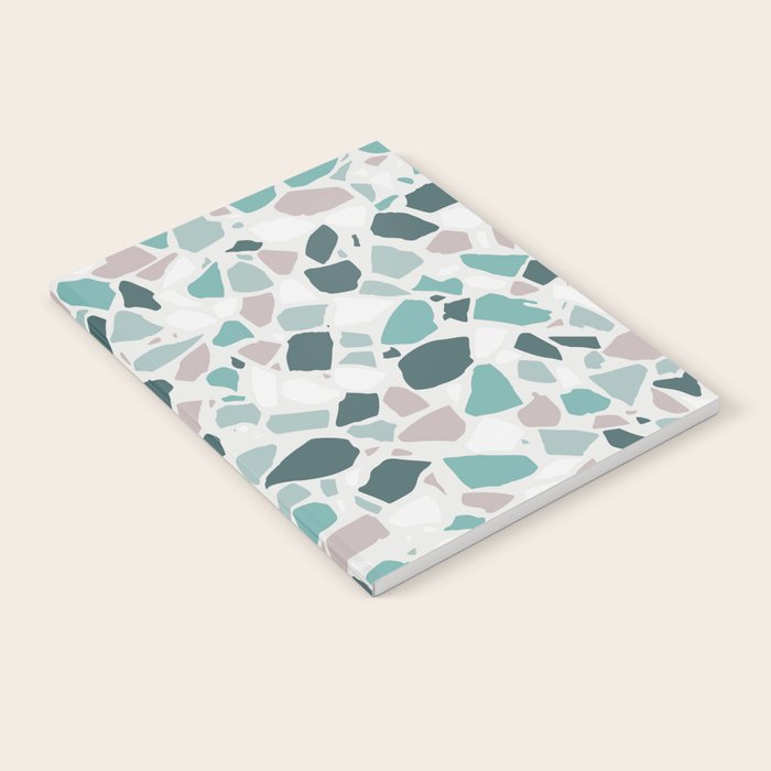 Festive, Terrazzo Mosaic Pattern, Teal, Green, Sage, Dusky Pink Notebook Gallery Image 2