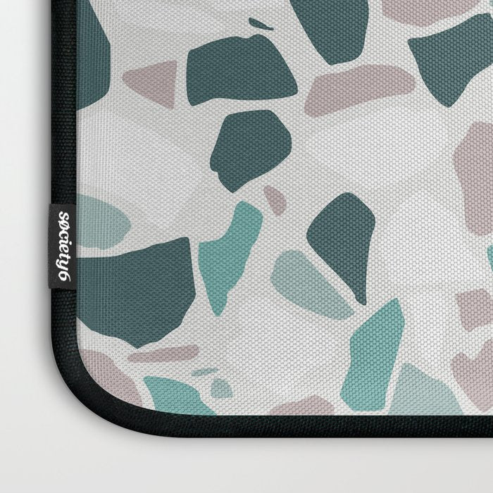 Festive, Terrazzo Mosaic Pattern, Teal, Green, Sage, Dusky Pink Laptop Sleeve Gallery Image 3