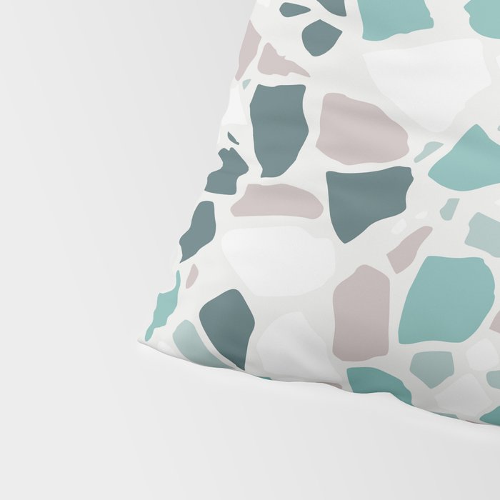 Festive, Terrazzo Mosaic Pattern, Teal, Green, Sage, Dusky Pink Pillow Sham Gallery Image 4