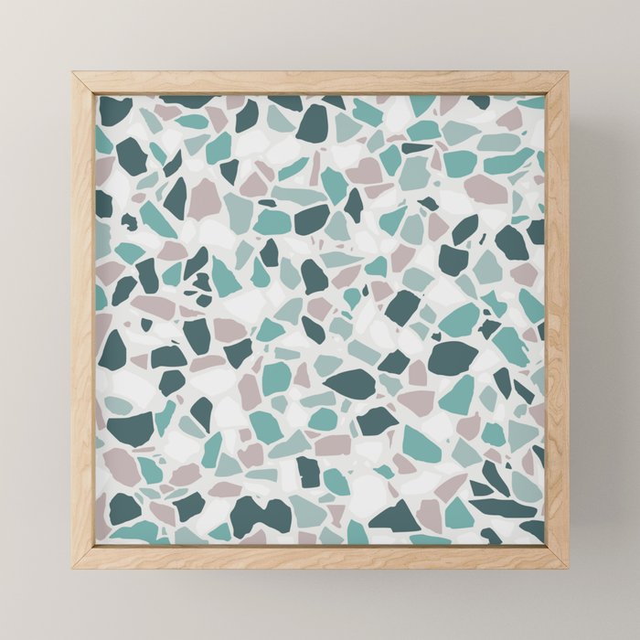 Festive, Terrazzo Mosaic Pattern, Teal, Green, Sage, Dusky Pink Mini Art Print Gallery Image 1