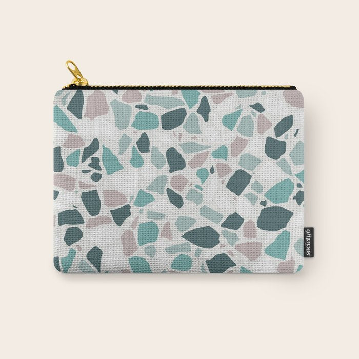 Festive, Terrazzo Mosaic Pattern, Teal, Green, Sage, Dusky Pink Carry All Pouch Gallery Image 1