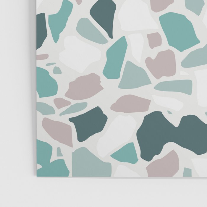 Festive, Terrazzo Mosaic Pattern, Teal, Green, Sage, Dusky Pink Poster Gallery Image 3