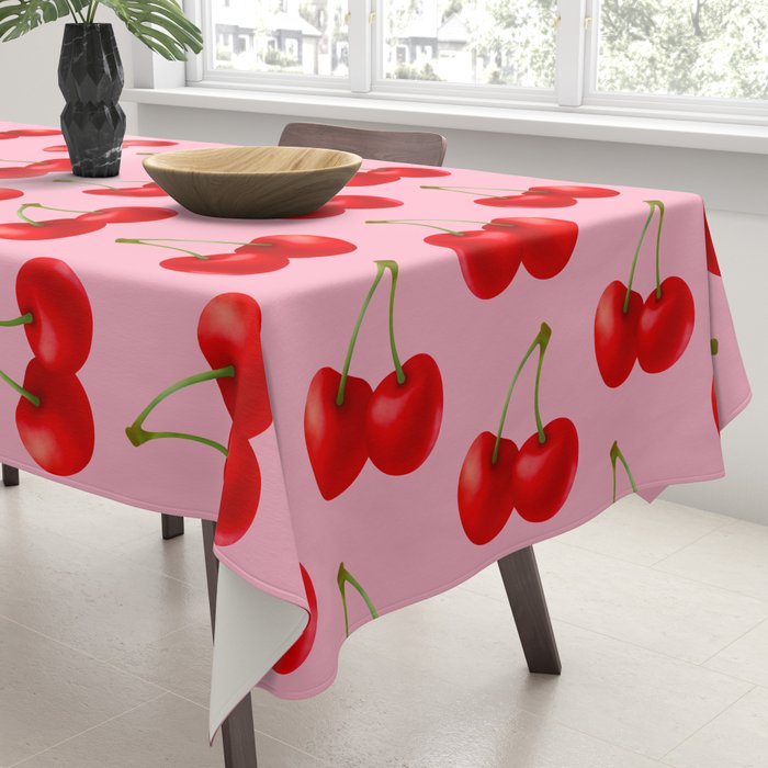 Y2K Cherries - Pink Pattern Large Tablecloth Gallery Image 3