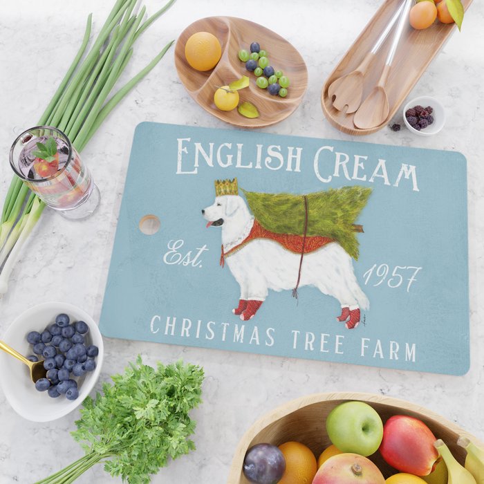 English Cream golden retriever dog christmas tree holiday farm art  Cutting Board Gallery Image 2