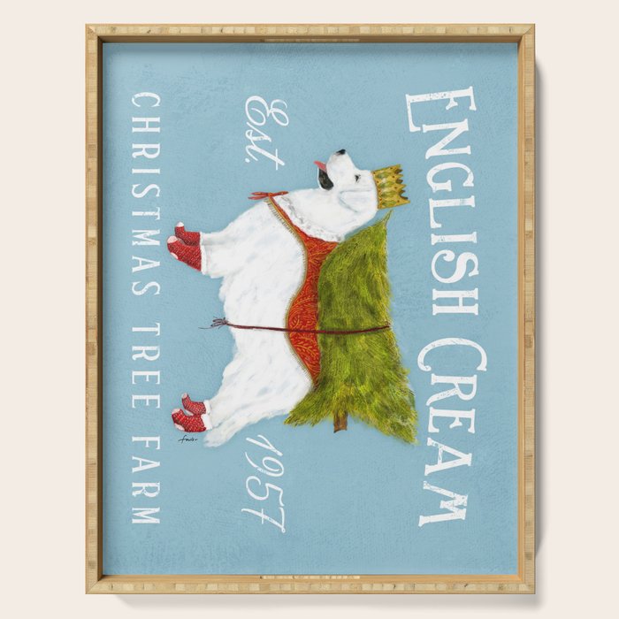 English Cream golden retriever dog christmas tree holiday farm art  Serving Tray Gallery Image 1