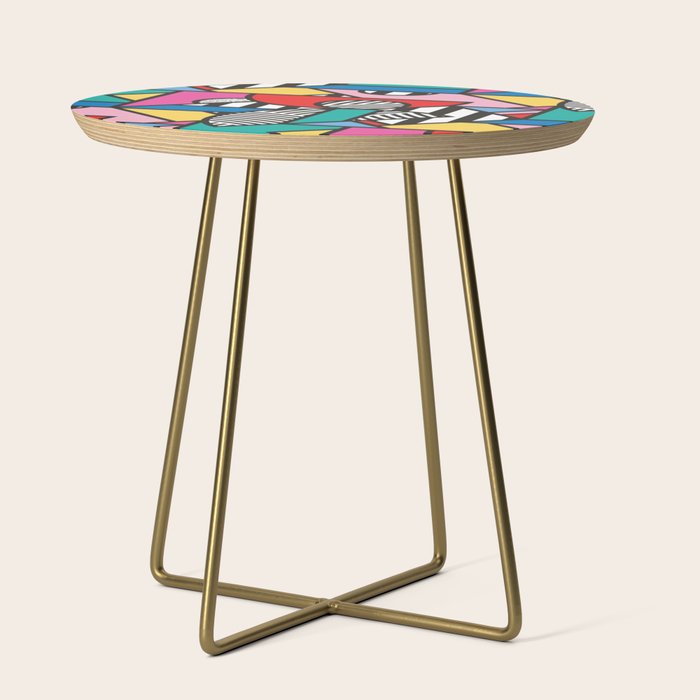 Colorful Memphis Milano Modern Geometric Shapes - 80s 90s retro electroclash pop art Aztec Side Table Gallery Image 1