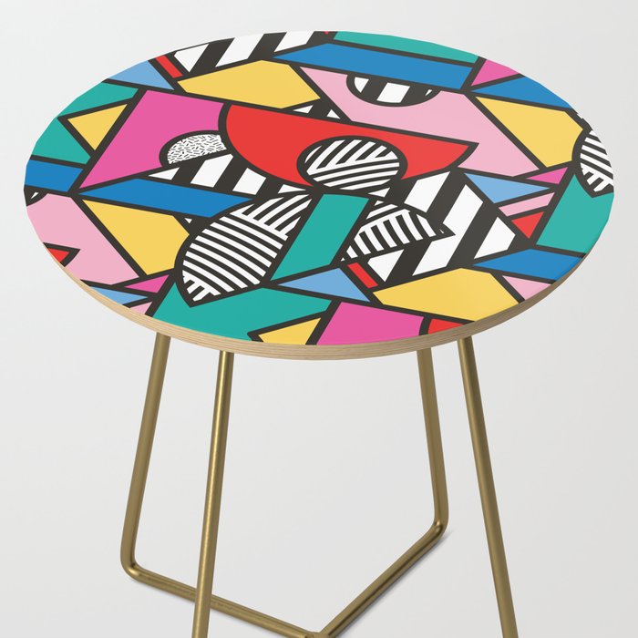 Colorful Memphis Milano Modern Geometric Shapes - 80s 90s retro electroclash pop art Aztec Side Table Gallery Image 2