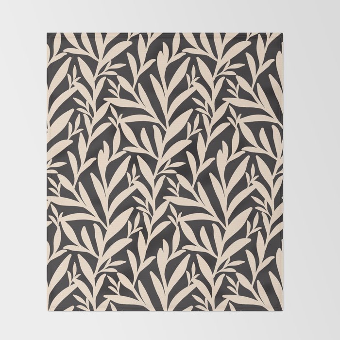 Black and White Leaves 2  Throw Blanket Gallery Image 2
