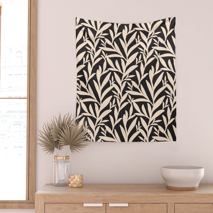 Black and White Leaves 2  Wall Tapestry Gallery Image 2