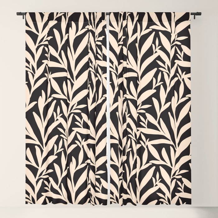 Black and White Leaves 2  Window Curtain Gallery Image 1