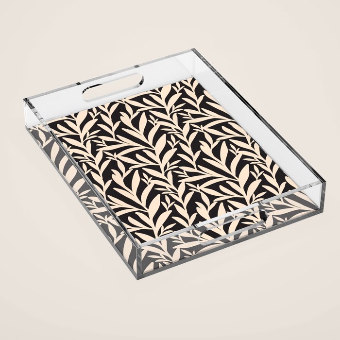 Black and White Leaves 2  Acrylic Tray Gallery Image 1
