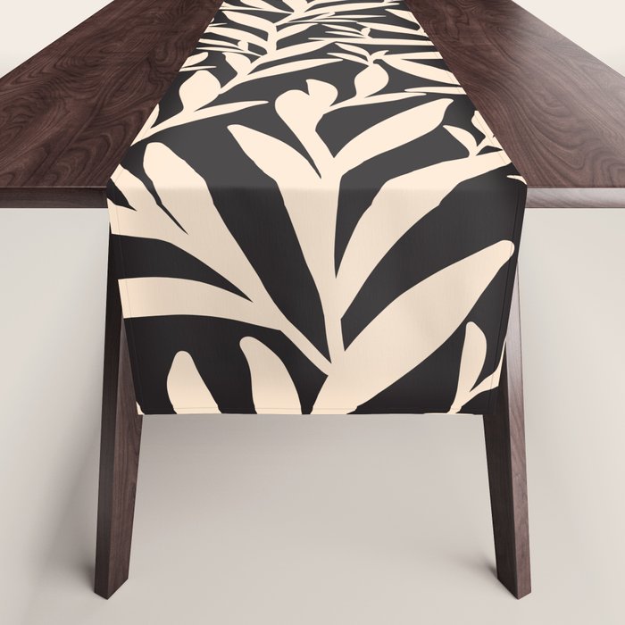 Black and White Leaves 2  Table Runner Gallery Image 1