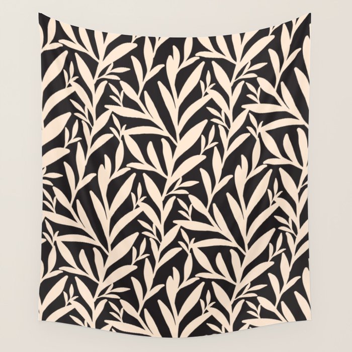 Black and White Leaves 2  Wall Tapestry Gallery Image 1