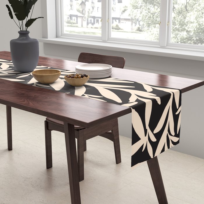 Black and White Leaves 2  Table Runner Gallery Image 2