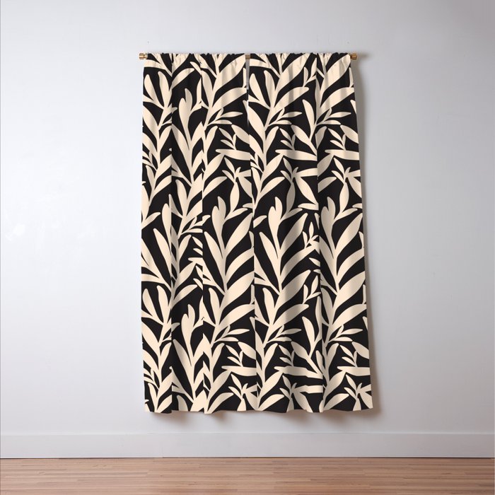 Black and White Leaves 2  Window Curtain Gallery Image 3