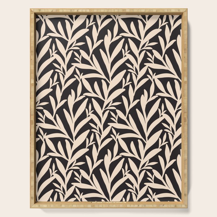 Black and White Leaves 2  Serving Tray Gallery Image 1