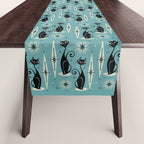 Mid Century Meow Retro Atomic Cats on Blue Table Runner Gallery Image 1