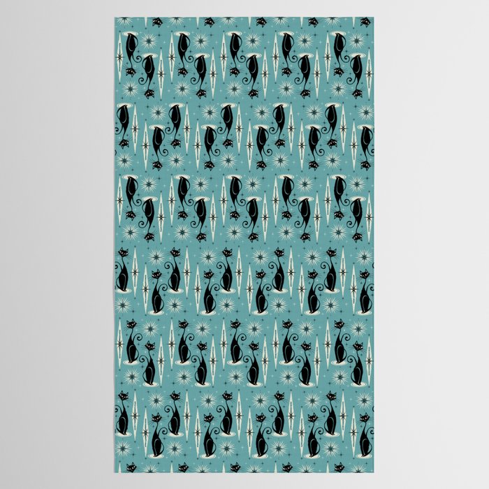 Mid Century Meow Retro Atomic Cats on Blue Tablecloth Gallery Image 2