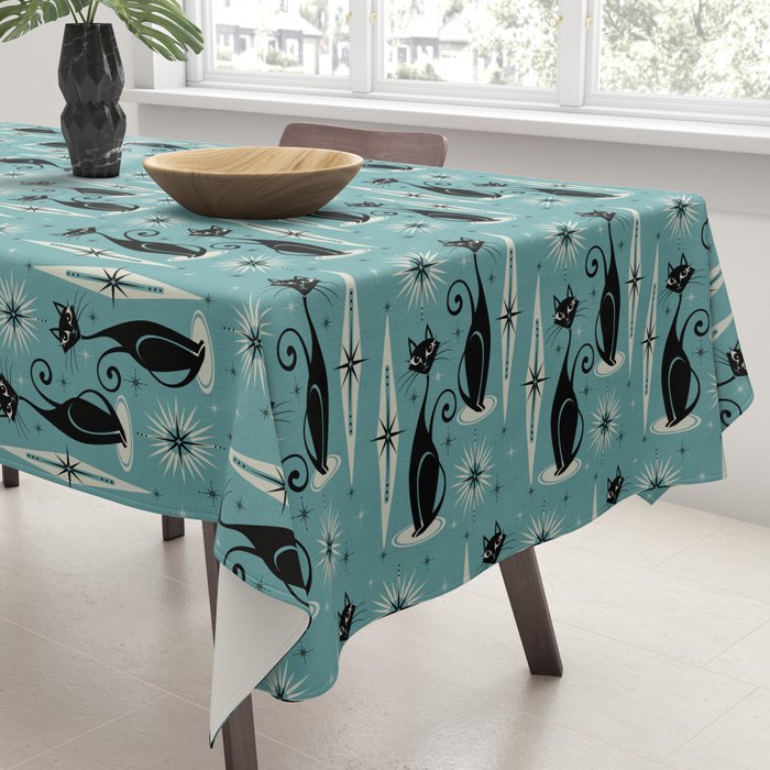 Mid Century Meow Retro Atomic Cats on Blue Tablecloth Gallery Image 3