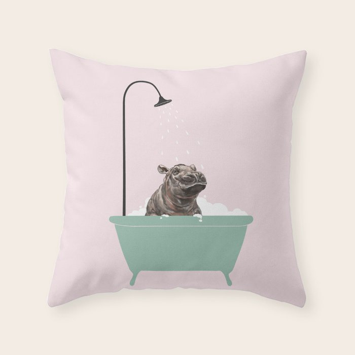 Hippo Enjoying Bubble Bath Throw Pillow Gallery Image 6