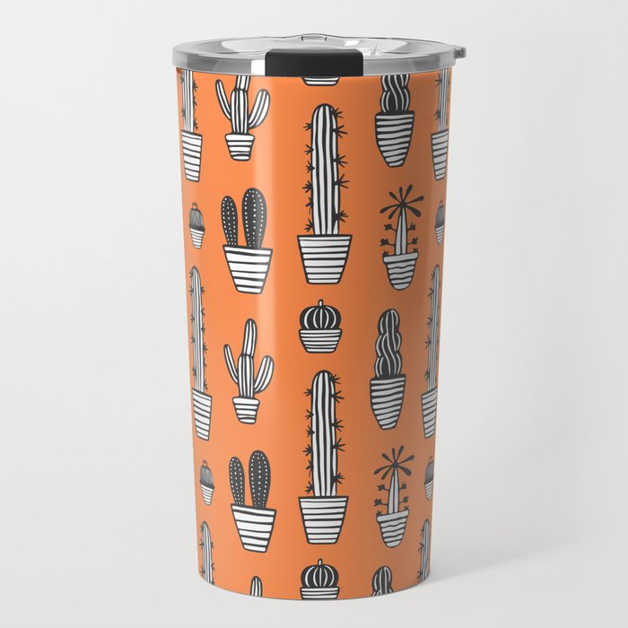 Retro hand drawn cactus plant pattern Travel Mug Gallery Image 1