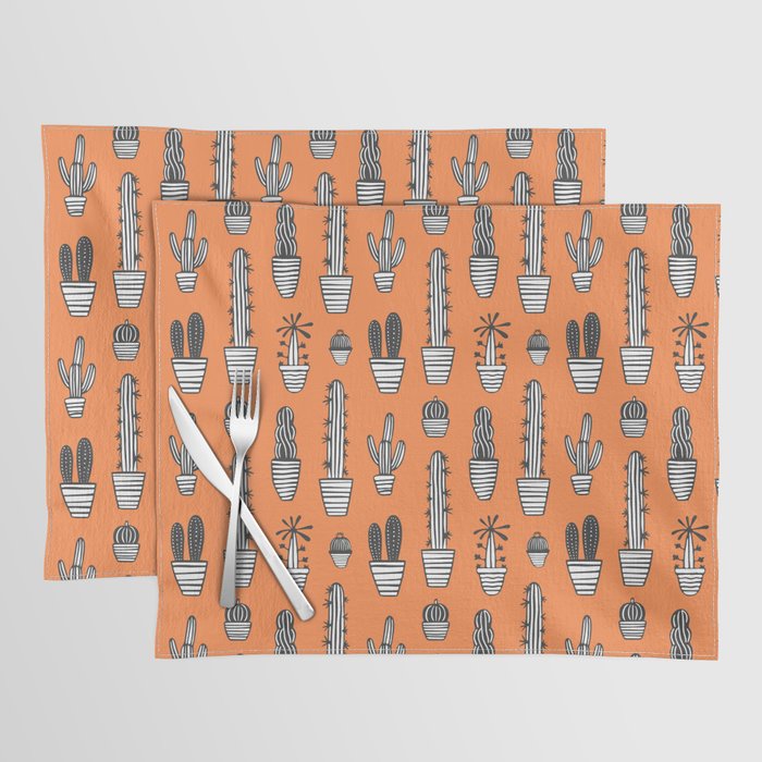 Retro hand drawn cactus plant pattern Placemat Gallery Image 1