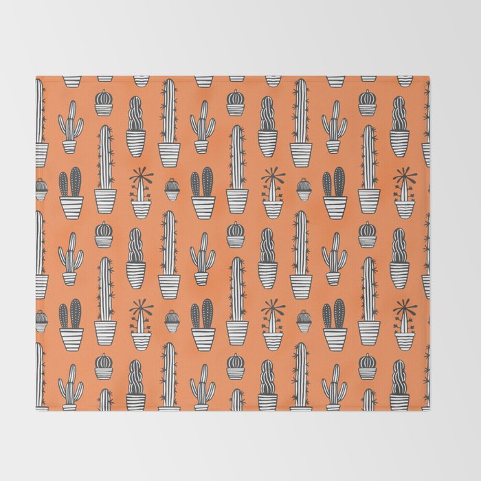 Retro hand drawn cactus plant pattern Throw Blanket Gallery Image 2