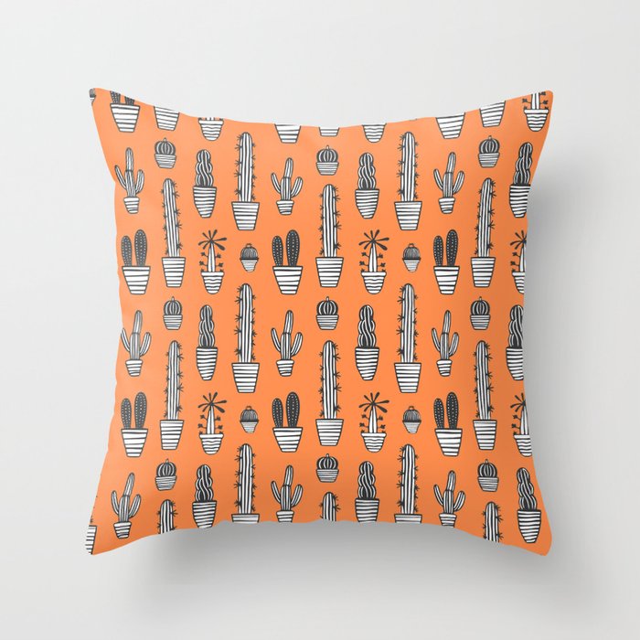 Retro hand drawn cactus plant pattern Throw Pillow Gallery Image 1