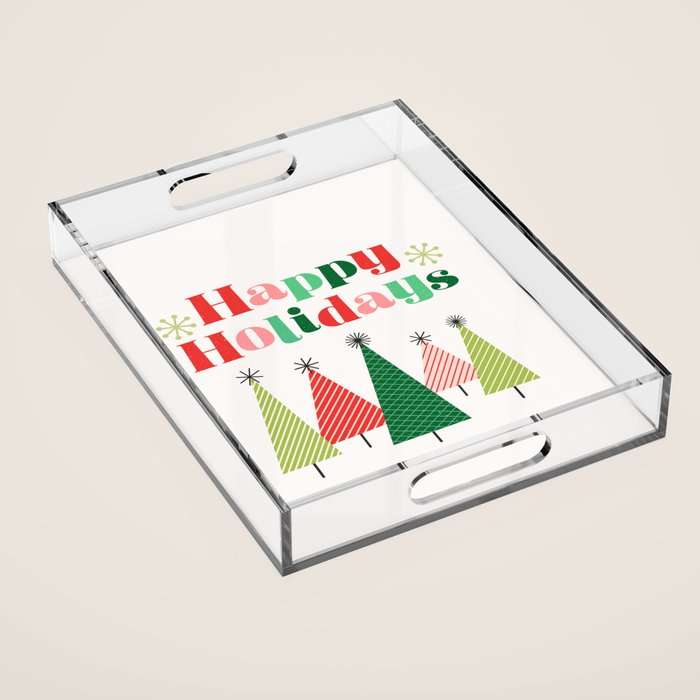 Mid Century Happy Holidays Acrylic Tray Gallery Image 1