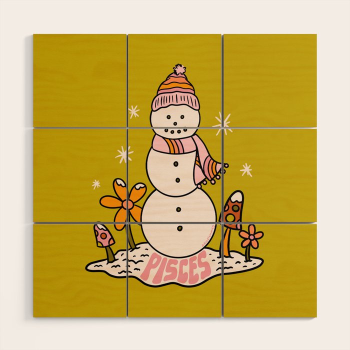 Pisces Snowman Wood Wall Art Gallery Image 1