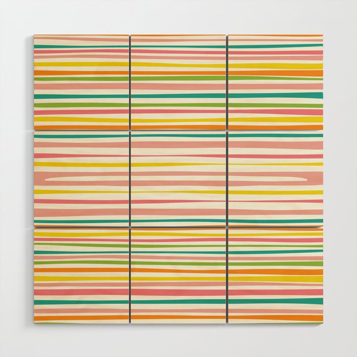 Natural Stripes Pattern Colourful Spring Green Pink Yellow Teal Orange Wood Wall Art Gallery Image 1