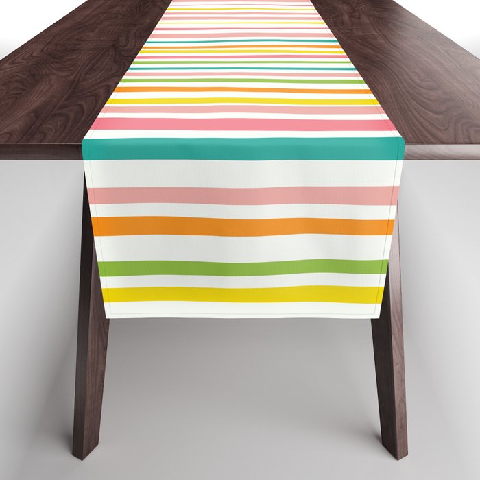 Natural Stripes Pattern Colourful Spring Green Pink Yellow Teal Orange Table Runner Gallery Image 1