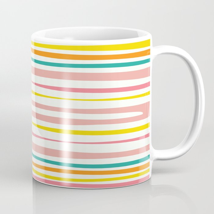 Natural Stripes Pattern Colourful Spring Green Pink Yellow Teal Orange Coffee Mug Gallery Image 1