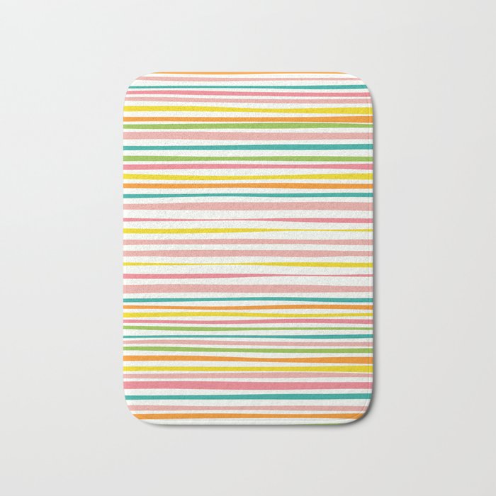 Natural Stripes Pattern Colourful Spring Green Pink Yellow Teal Orange Bath Mat Gallery Image 1
