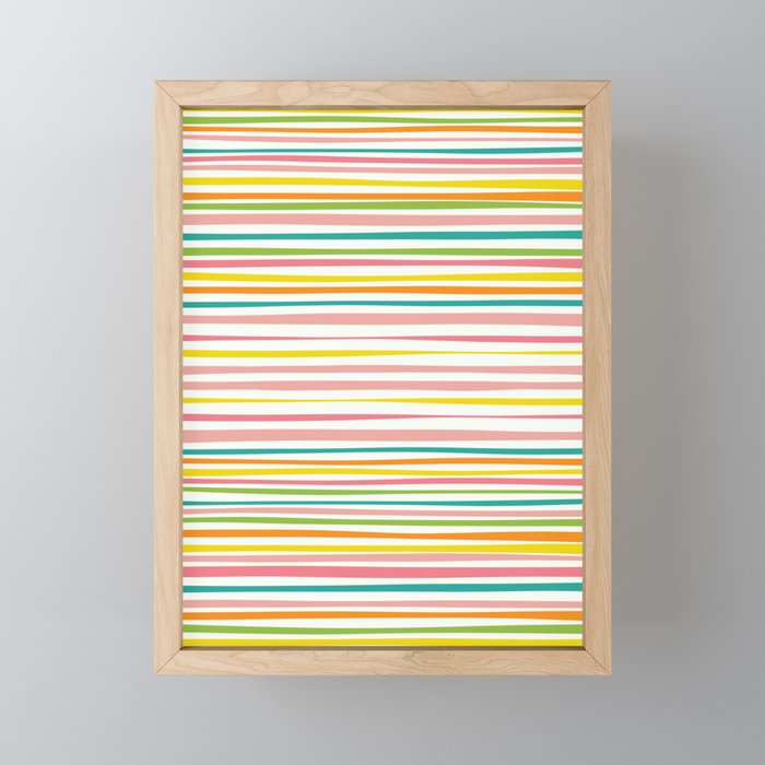 Natural Stripes Pattern Colourful Spring Green Pink Yellow Teal Orange Mini Art Print Gallery Image 1