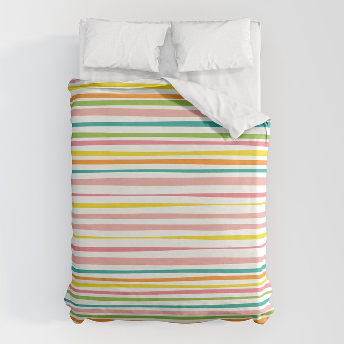 Natural Stripes Pattern Colourful Spring Green Pink Yellow Teal Orange Duvet Cover Gallery Image 6