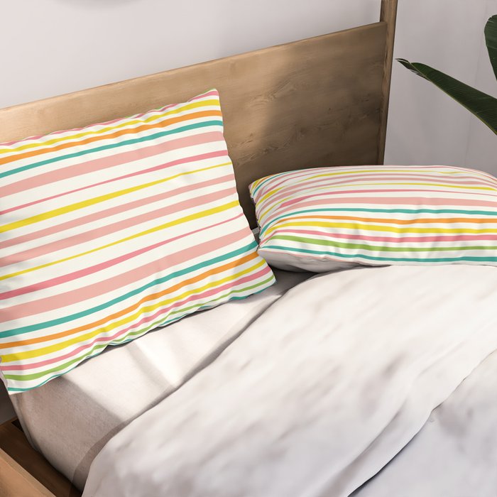 Natural Stripes Pattern Colourful Spring Green Pink Yellow Teal Orange Pillow Sham Gallery Image 2
