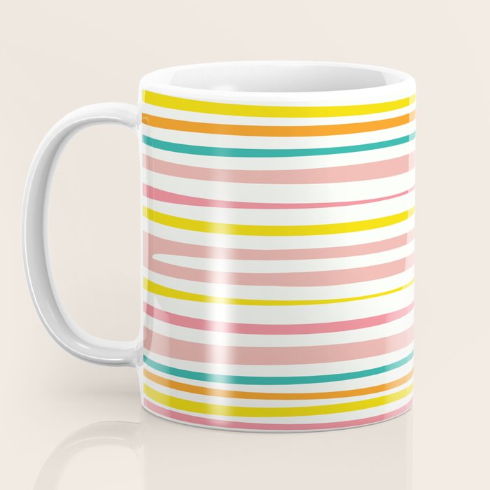 Natural Stripes Pattern Colourful Spring Green Pink Yellow Teal Orange Coffee Mug Gallery Image 3
