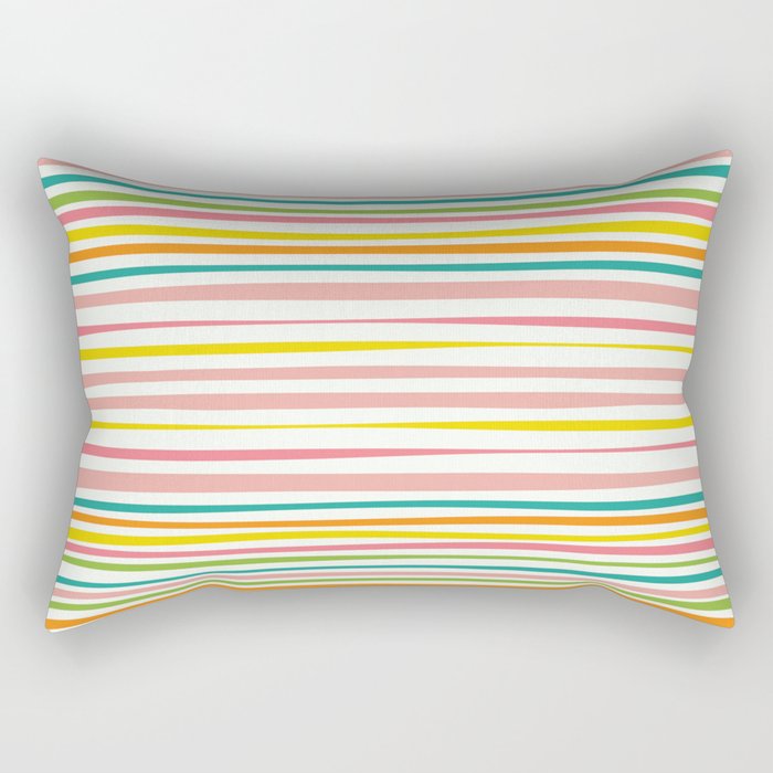 Natural Stripes Pattern Colourful Spring Green Pink Yellow Teal Orange Rectangular Pillow Gallery Image 2