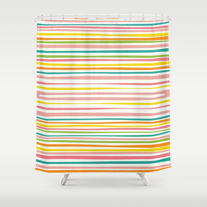 Natural Stripes Pattern Colourful Spring Green Pink Yellow Teal Orange Shower Curtain Gallery Image 1