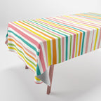 Natural Stripes Pattern Colourful Spring Green Pink Yellow Teal Orange Tablecloth Gallery Image 1