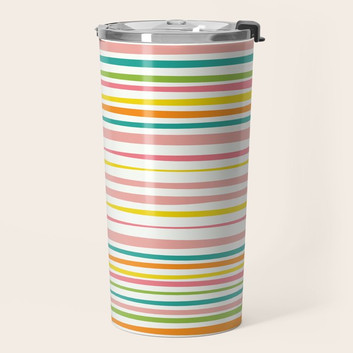 Natural Stripes Pattern Colourful Spring Green Pink Yellow Teal Orange Travel Mug Gallery Image 2