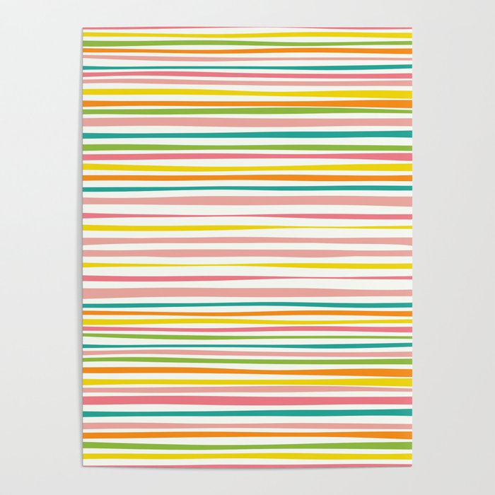 Natural Stripes Pattern Colourful Spring Green Pink Yellow Teal Orange Poster Gallery Image 1