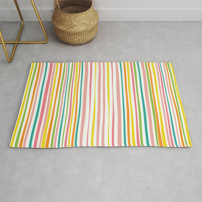 Natural Stripes Pattern Colourful Spring Green Pink Yellow Teal Orange Rug Gallery Image 1